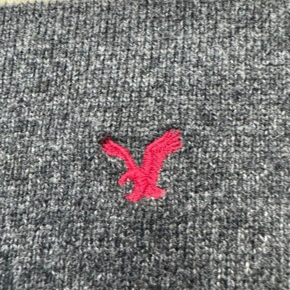 American Eagle Sweater Small Gray Wool Blend Striped Men Athletic Fit - Picture 5 of 8